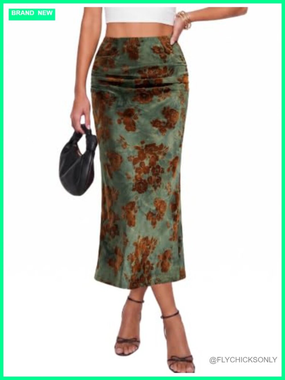 Womens Floral Maxi Skirt Elastic Waisted Ruched Vintage Long